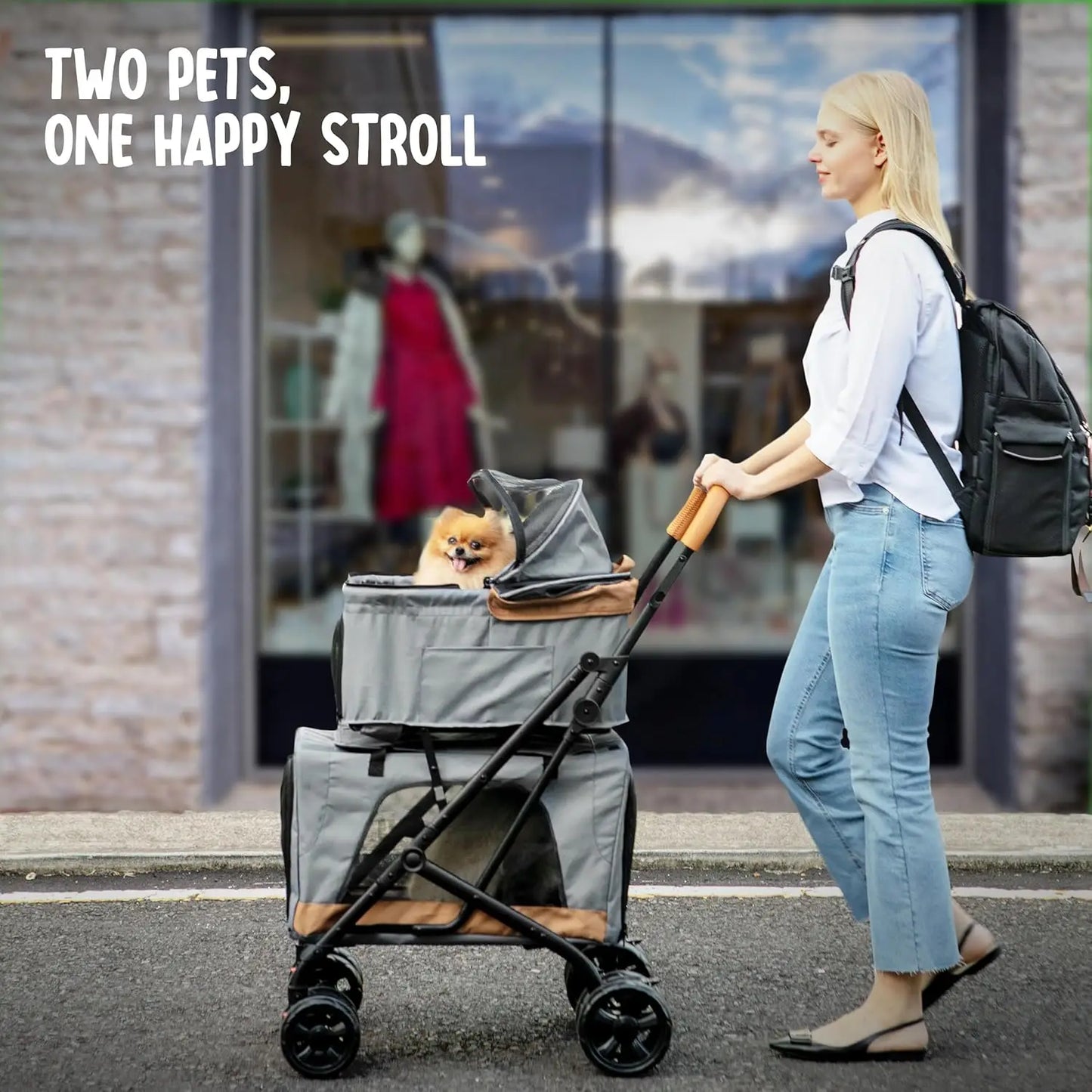 Double Pet Stroller with Detachable Carriers – Compact & Easy Assembly for 2 Dogs or Cats