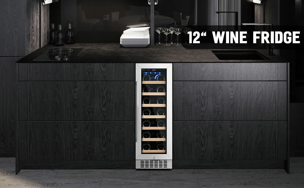 12 inch Wine Cooler Refrigerator 20 Bottles Built-in or Freestanding Red Wine Refrigerator with Tempered Glass Door, Low Noice C