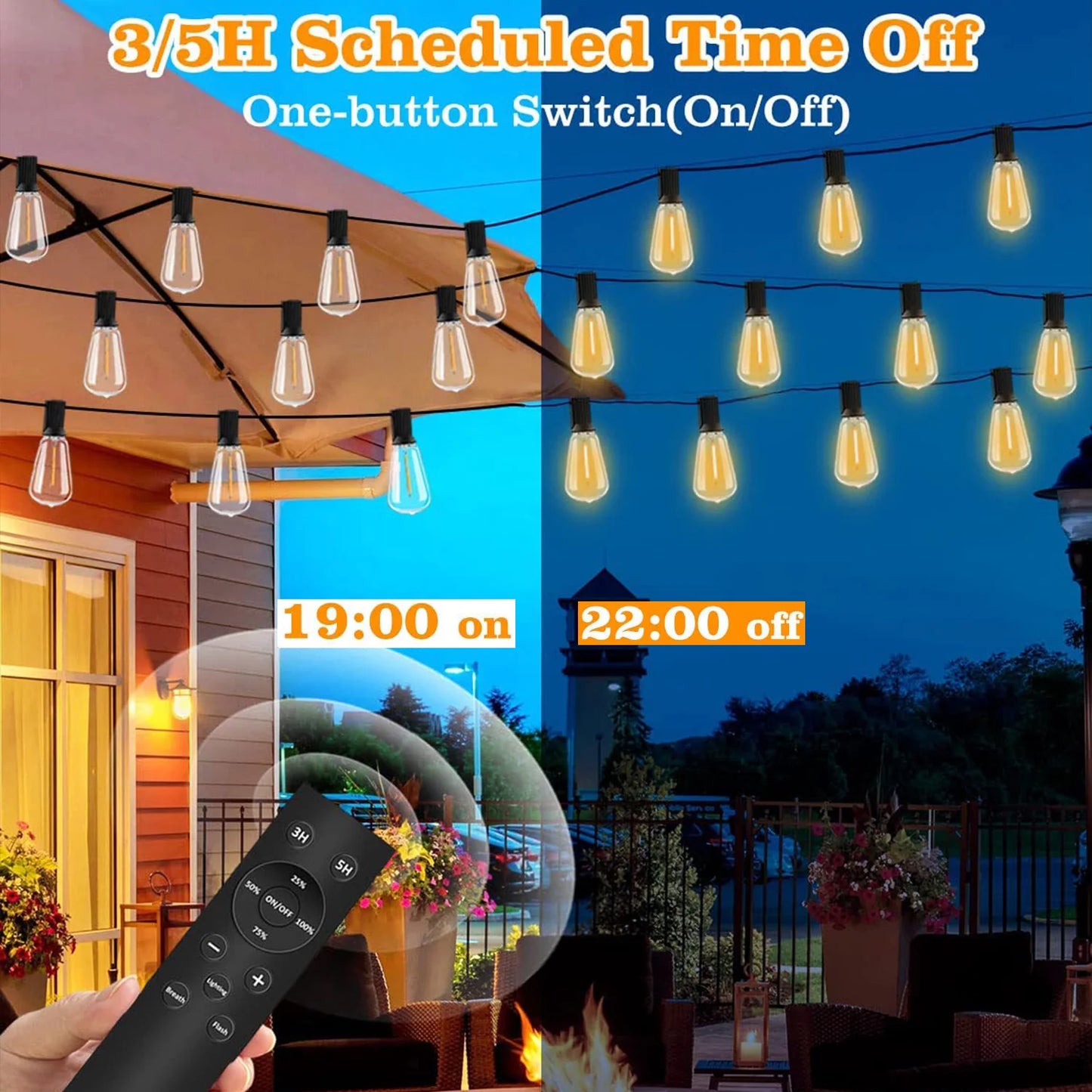 50/100FT Remote Dimmable Solar String Lights, ST38 LED