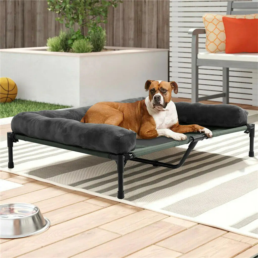 Elevated Dog Bed for Indoor/Outdoor Use, Detachable Plush Bolster, Cooling, L/XL/2XL