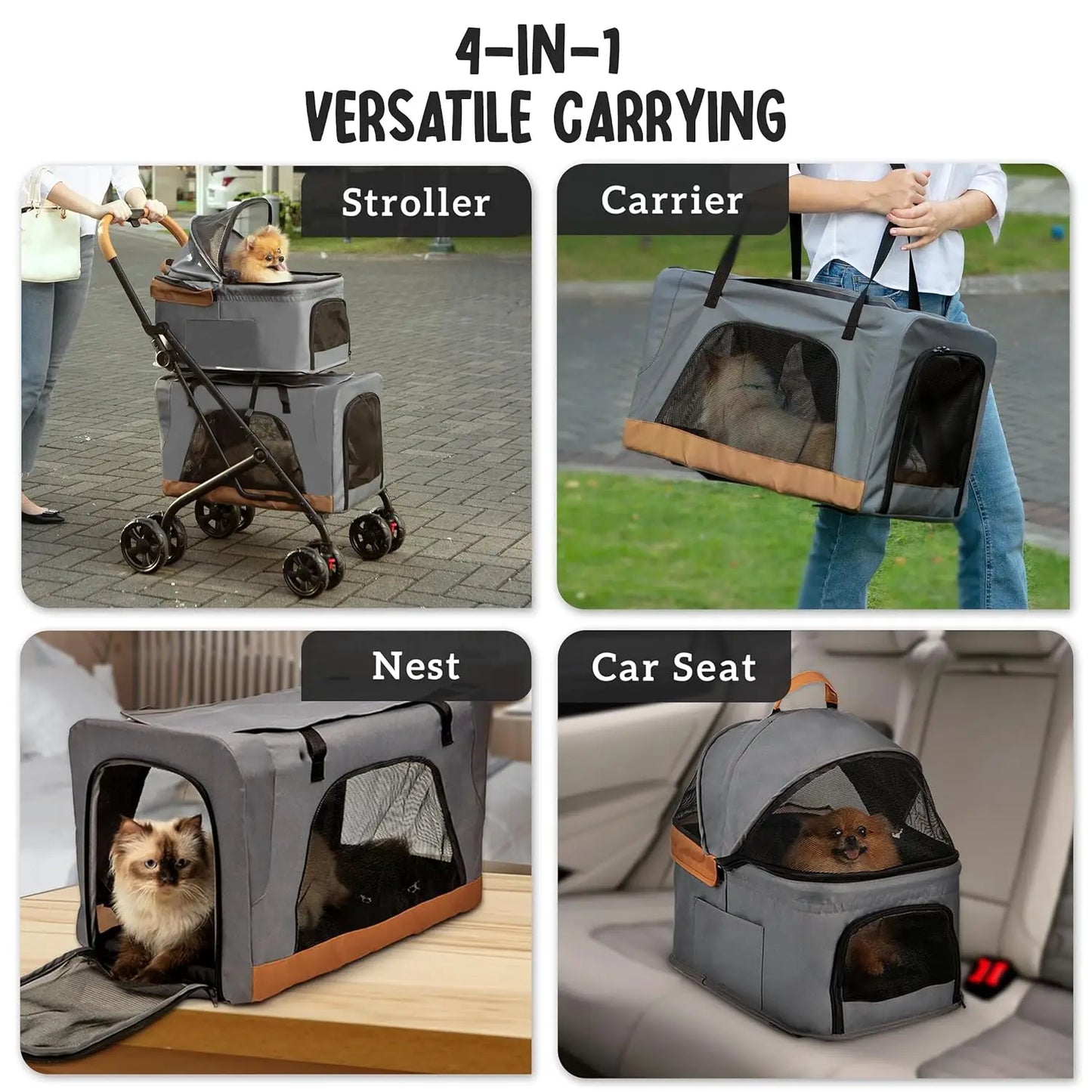 Double Pet Stroller with Detachable Carriers – Compact & Easy Assembly for 2 Dogs or Cats