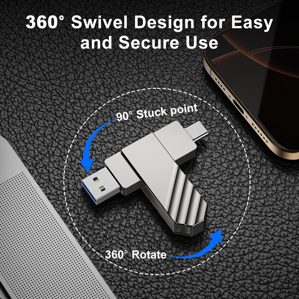 U600 256GB USB 3.2 Metal Type-C Flash Drive, up to 450MB/s, Dual USB C, Swivel Pen Drive