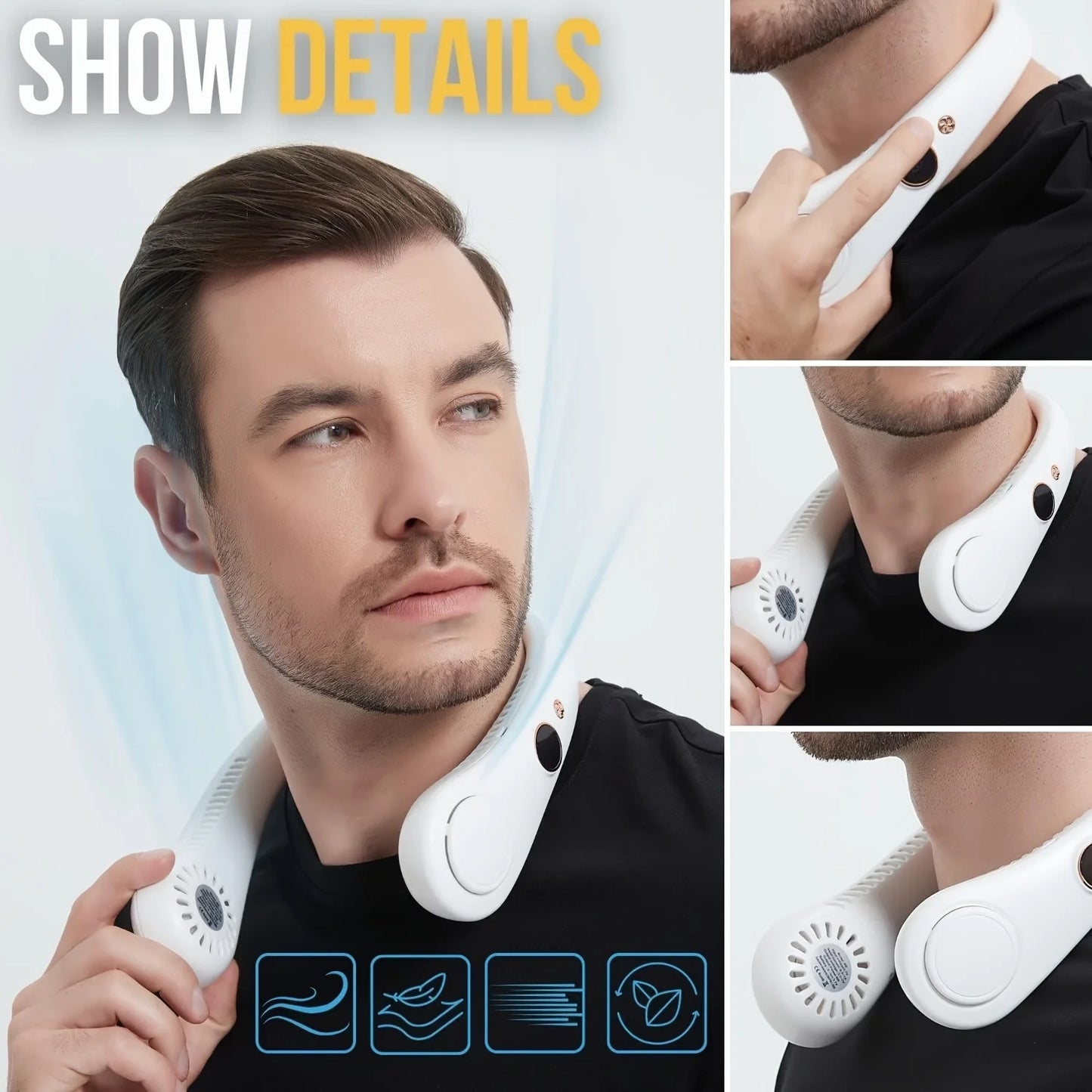 Portable Rechargeable Bladeless Neck Fan - 360° Wearable Cooling Fan with Digital Display