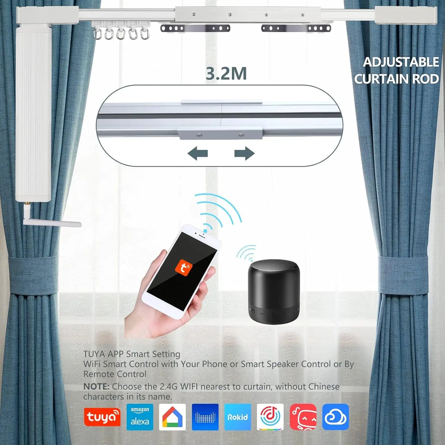 Smart Curtain Tracks, WiFi & Voice Control via Phone