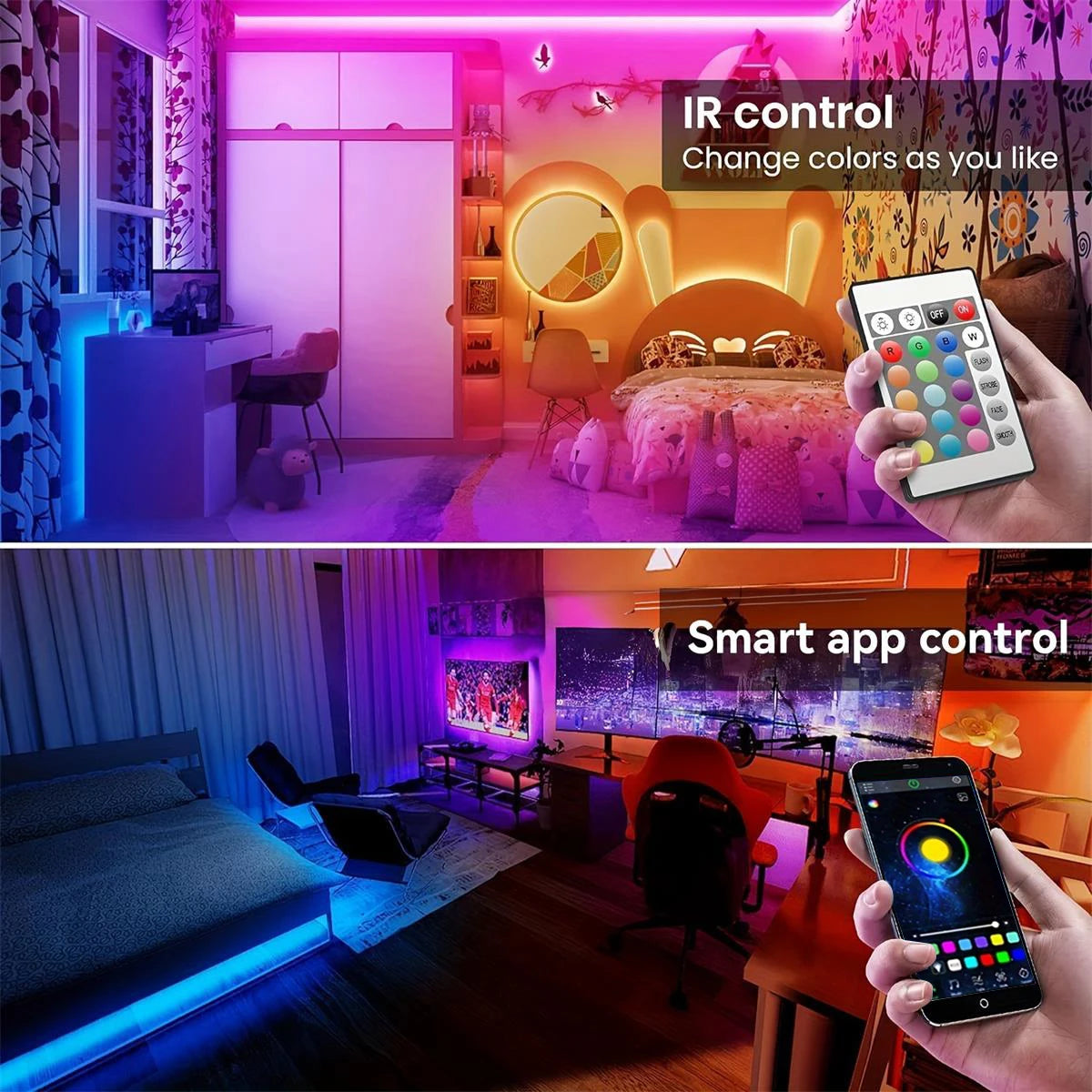 Bluetooth LED Strip, APP Control, 30 LEDs/meter, with Battery and US Plug