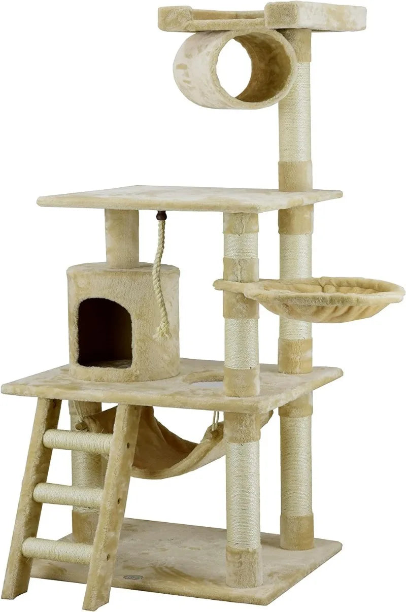 Pet Club Classic Cat Tree - 62" Faux Fur Finish, Sisal Rope Scratcher