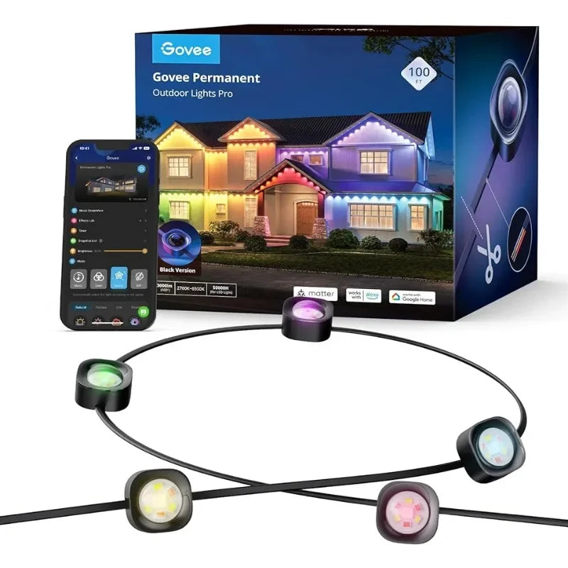 Govee 100ft Permanent Outdoor Lights Pro, 60 RGBIC LED, 75 Scene Modes for Halloween & Christmas