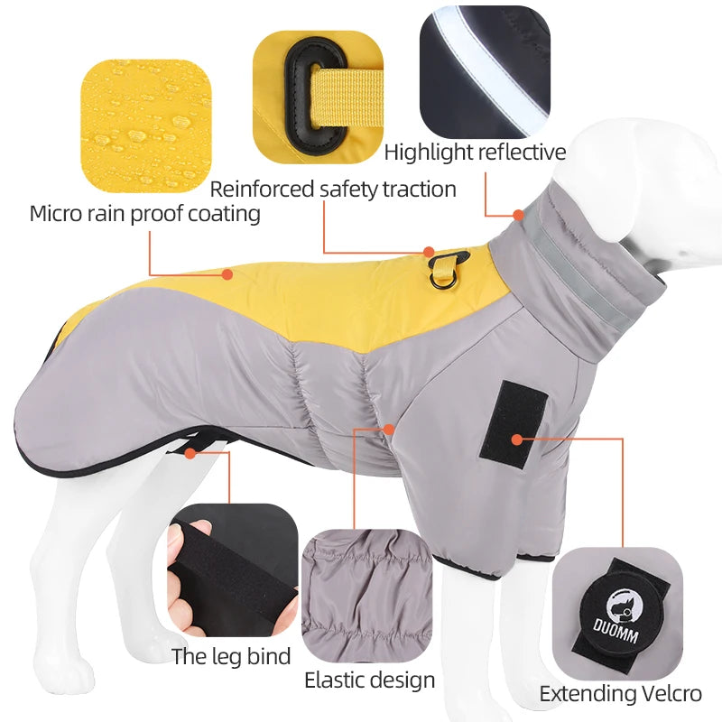 Winter Dog Jacket, Soft Waterproof Reflective Coat with Sleeves & High Collar for Medium/Large Dogs