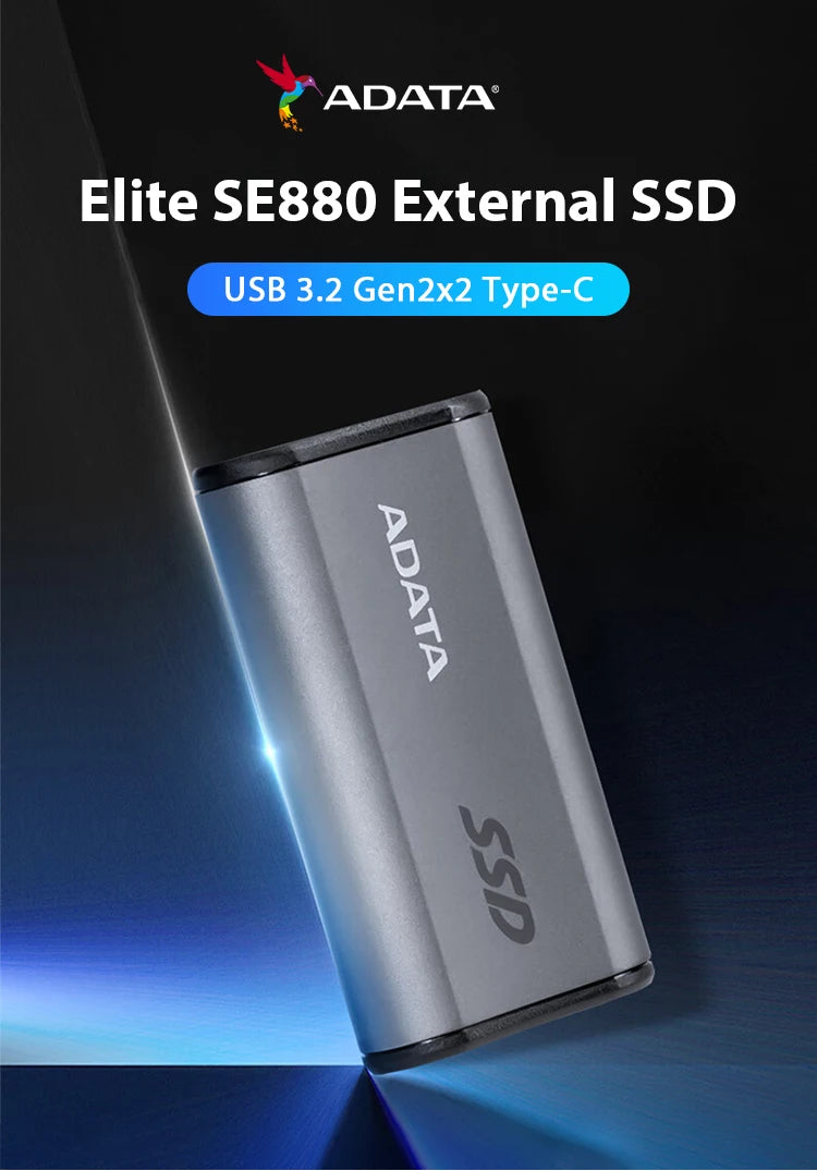 ADATA SE880 2000MB/s USB 3.2 Type C Portable SSD, Mini External Hard Drive