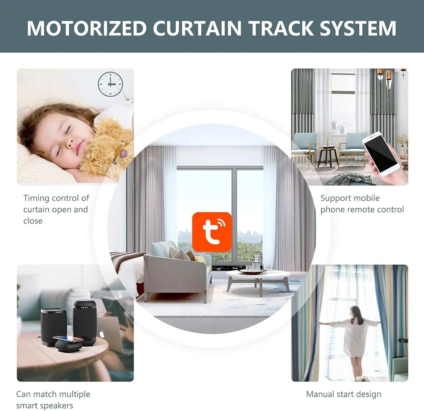 Smart Curtain Tracks, WiFi & Voice Control via Phone