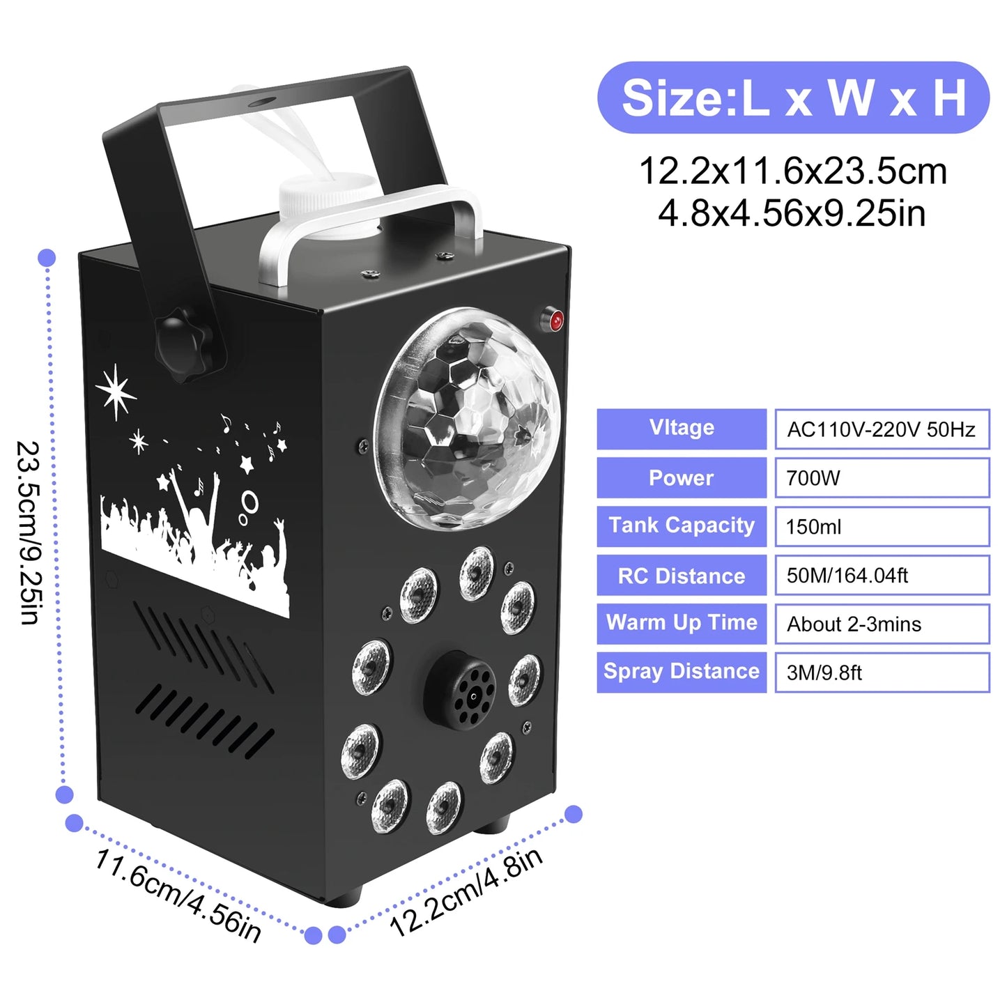 700W Fogger Smoke Machine with Wireless Remote Control, 3-in-1 LED RGB