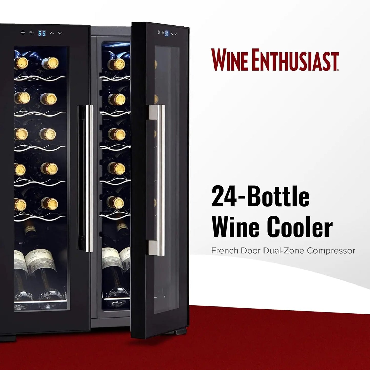 24-Bottle Dual-Zone Compressor Wine Cooler - Freestanding French Door Refrigerator