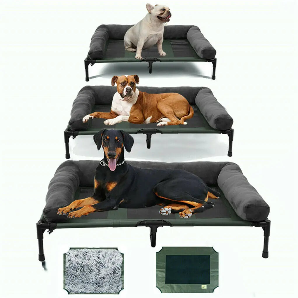 Elevated Dog Bed for Indoor/Outdoor Use, Detachable Plush Bolster, Cooling, L/XL/2XL