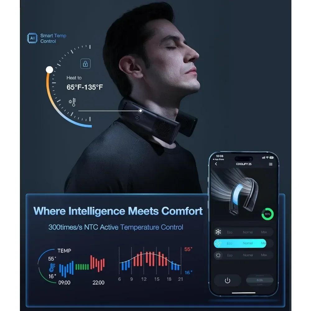 Neck Air Conditioner with 28 Hours Cooling - Portable App-Controlled Personal Fan
