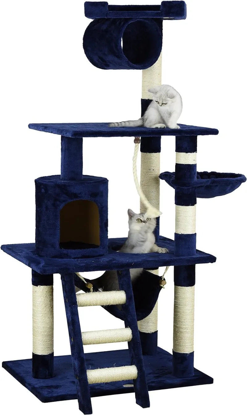 Pet Club Classic Cat Tree - 62" Faux Fur Finish, Sisal Rope Scratcher