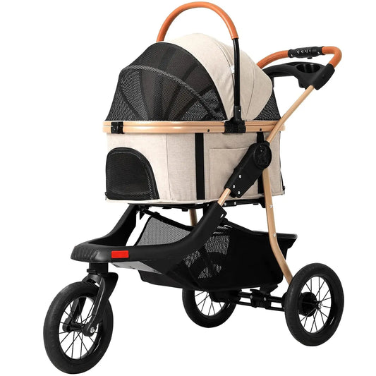 Premium 3-in-1 Pet Stroller - Large Dog/Cat with Detachable Carrier and Zipperless Dual Entry