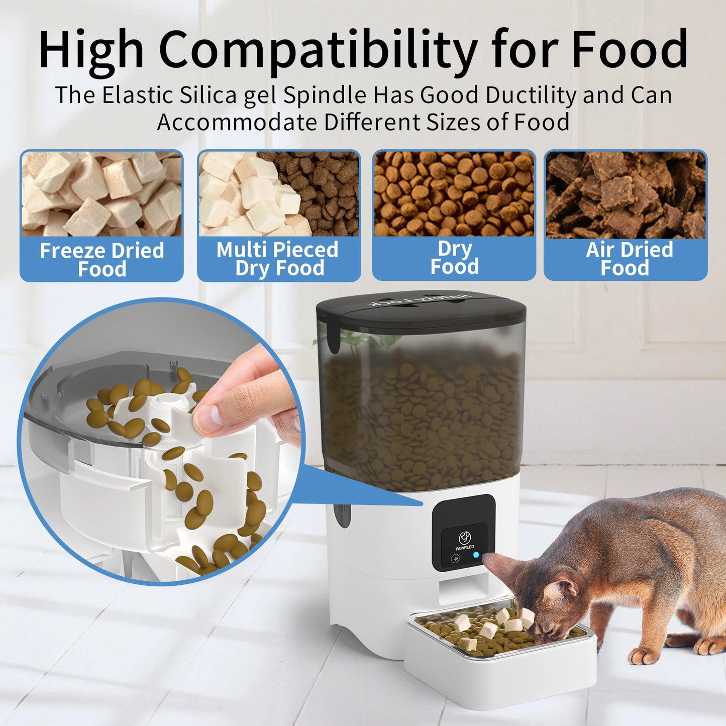 Smart Automatic Pet Feeders WiFi with APP Control for Remote Feeding Detachable for Easy Clean Large 6L capacity