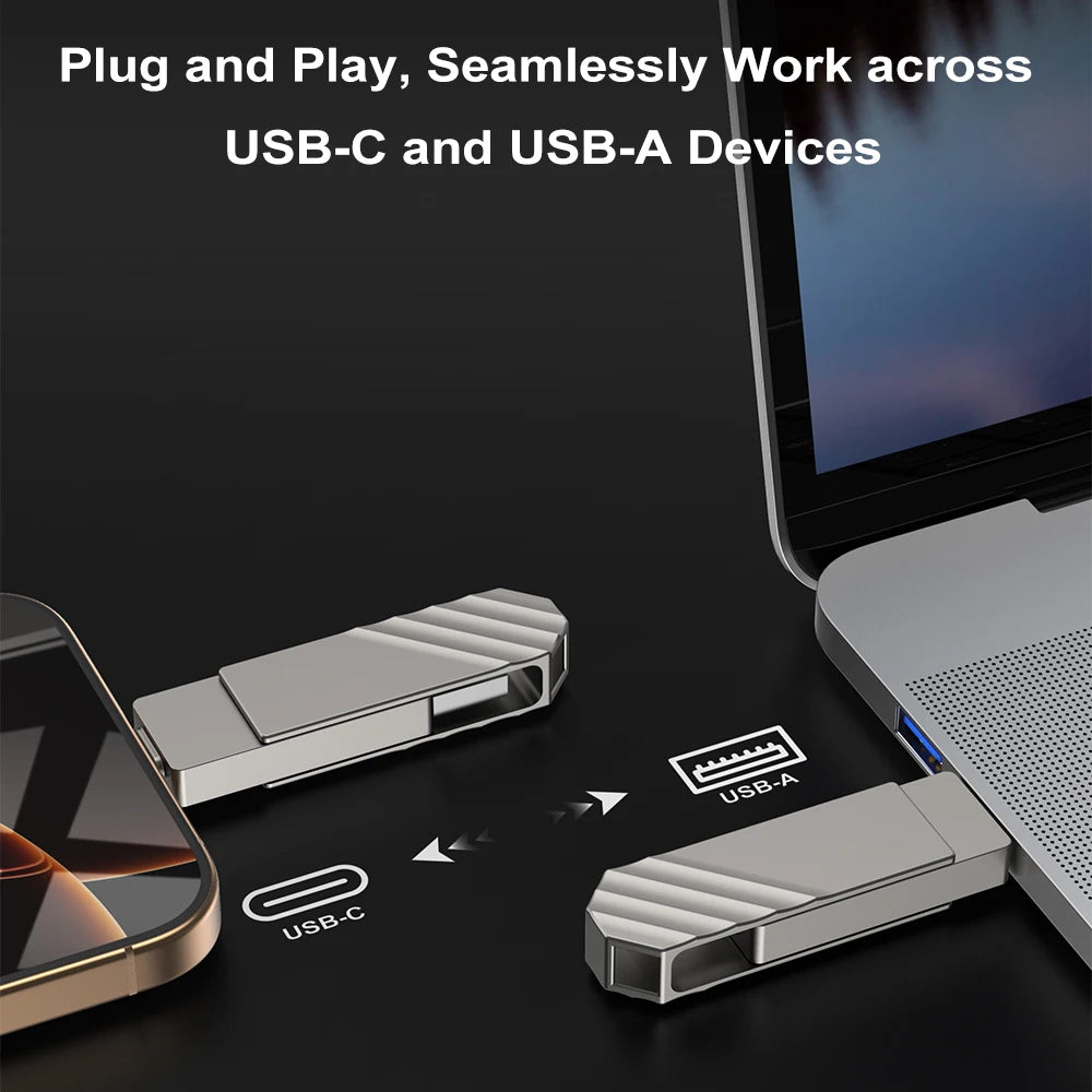 U600 256GB USB 3.2 Metal Type-C Flash Drive, up to 450MB/s, Dual USB C, Swivel Pen Drive