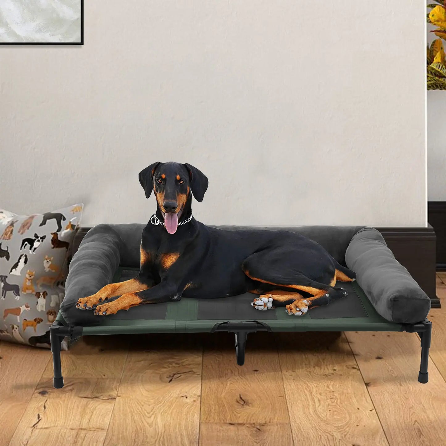 Elevated Dog Bed for Indoor/Outdoor Use, Detachable Plush Bolster, Cooling, L/XL/2XL